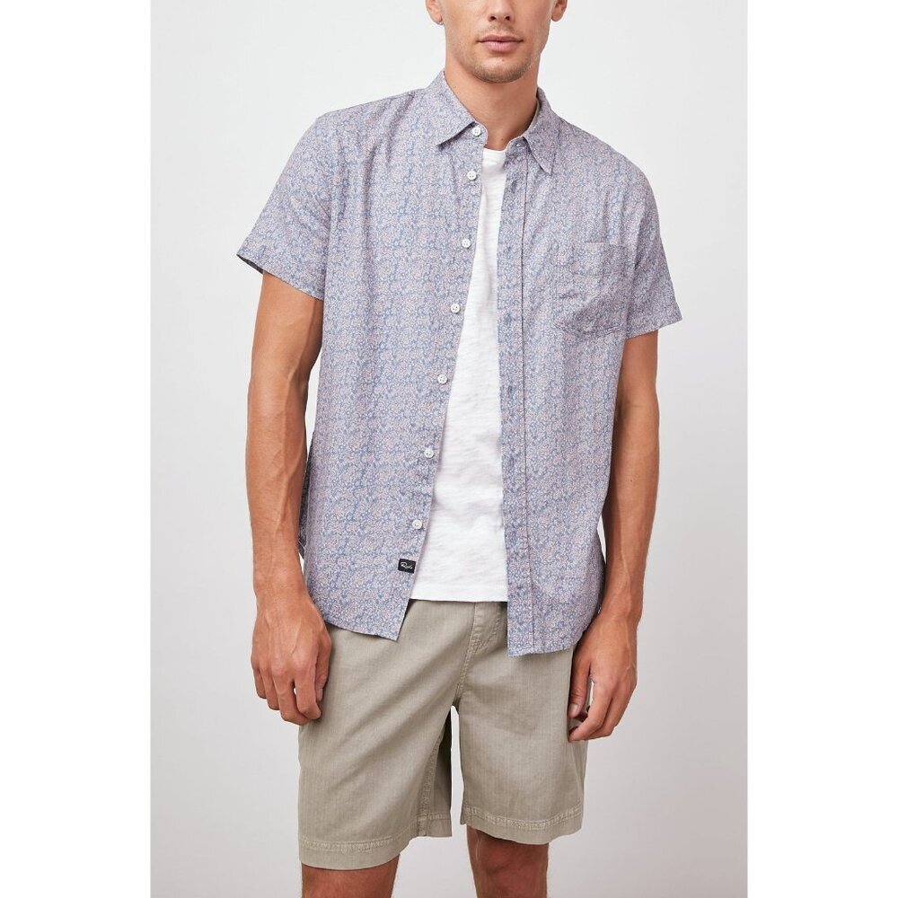 Rails Carson Floral Linen Blend Short Sleeves Collared Mens Button Up Shirt L
